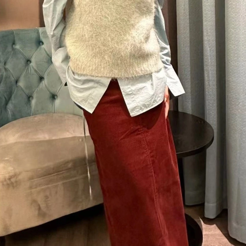 JIUJIU【灯芯绒半裙】休闲开叉