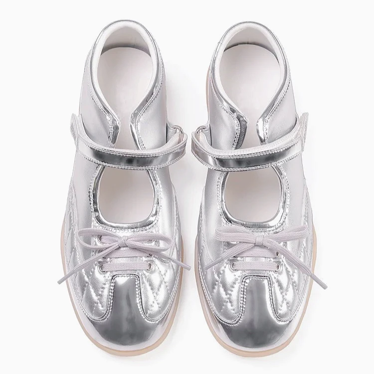 银色芭蕾运动鞋女新款春夏百搭蝴蝶结厚底休闲鞋浅口单鞋