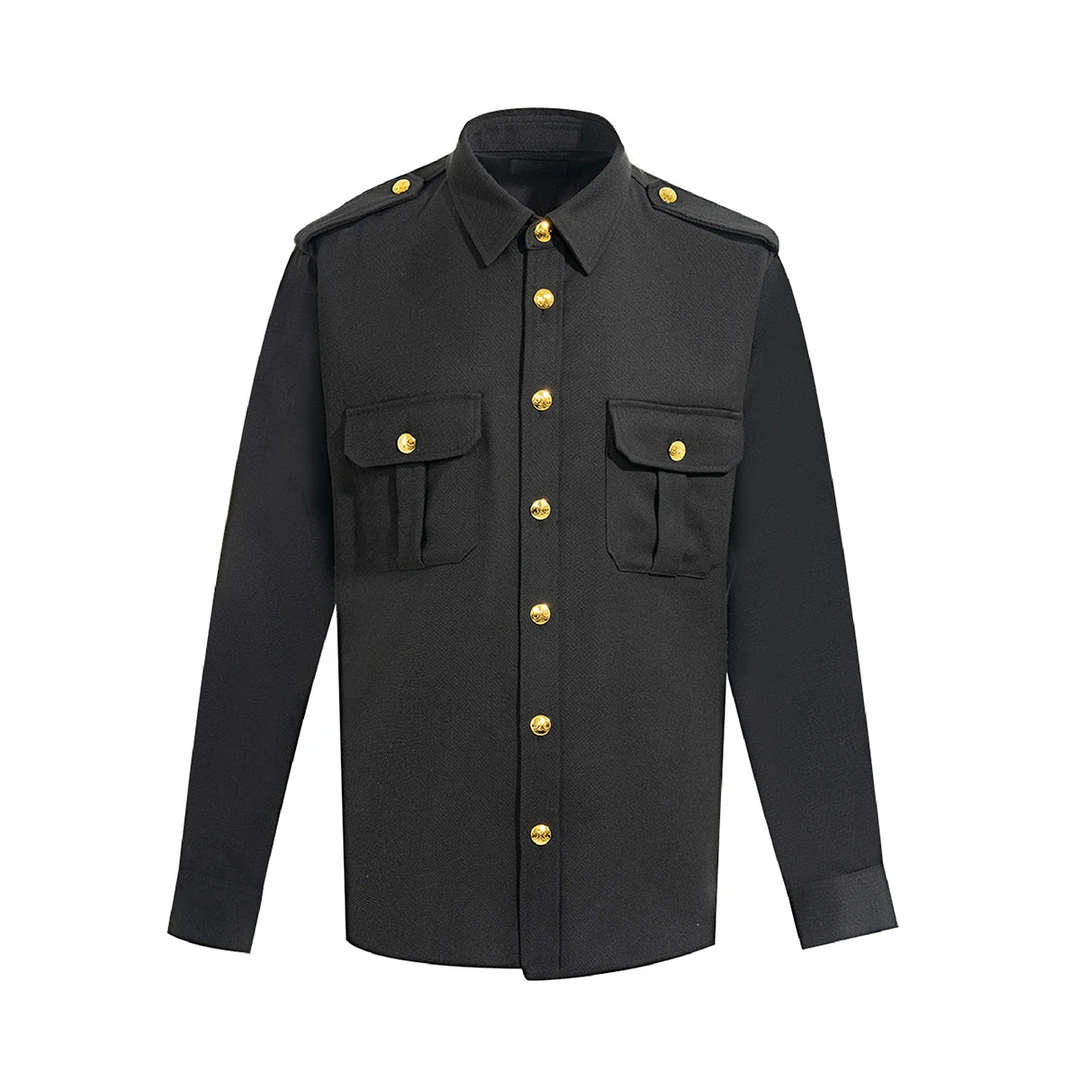 意卡伦萨24SS新款春秋潮流定制海军金扣百搭衬衫  SM60797