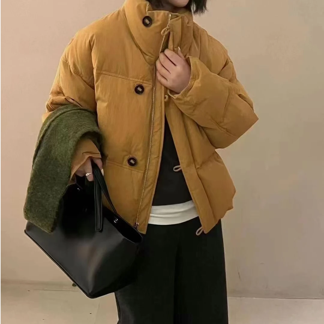 KEMI-2024加厚保暖过冬款纽扣拉链休闲短款羽绒服24731（衣长62）