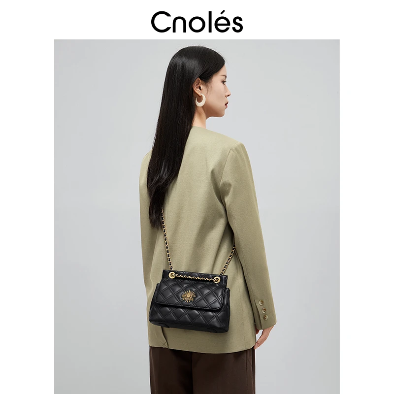Cnoles蔻一包包女款爆款通勤单肩包高级菱格罗马风锁扣斜挎链条包