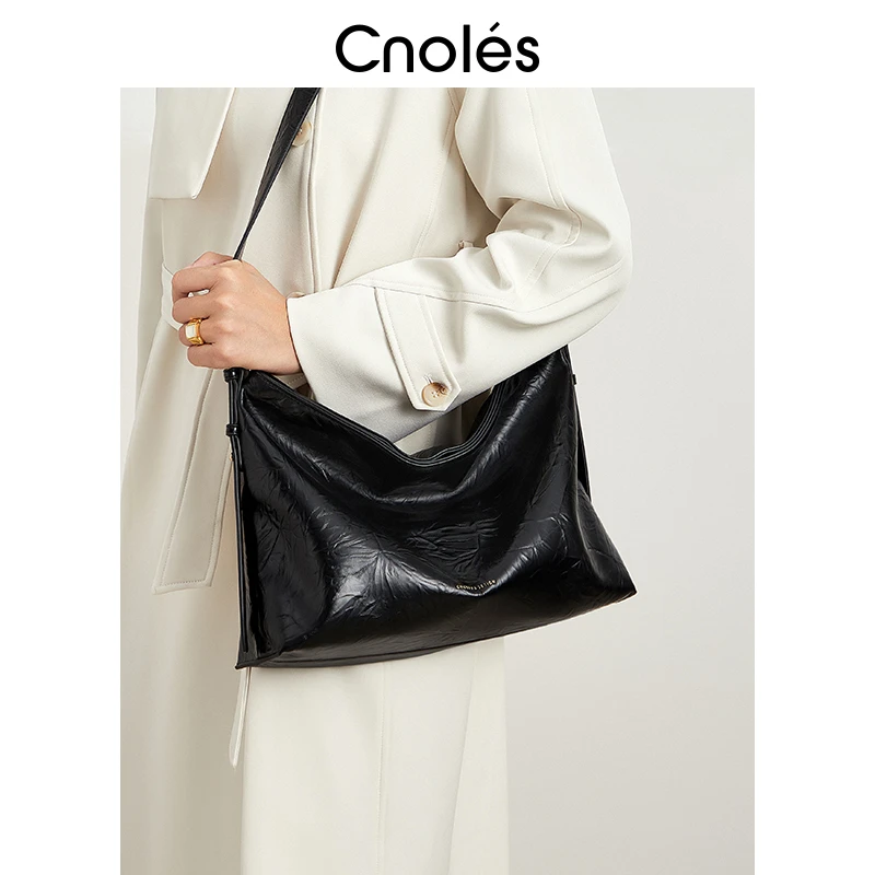 Cnoles蔻一2025秋冬新款女包慵懒风大容量通勤包包黑色hobo包