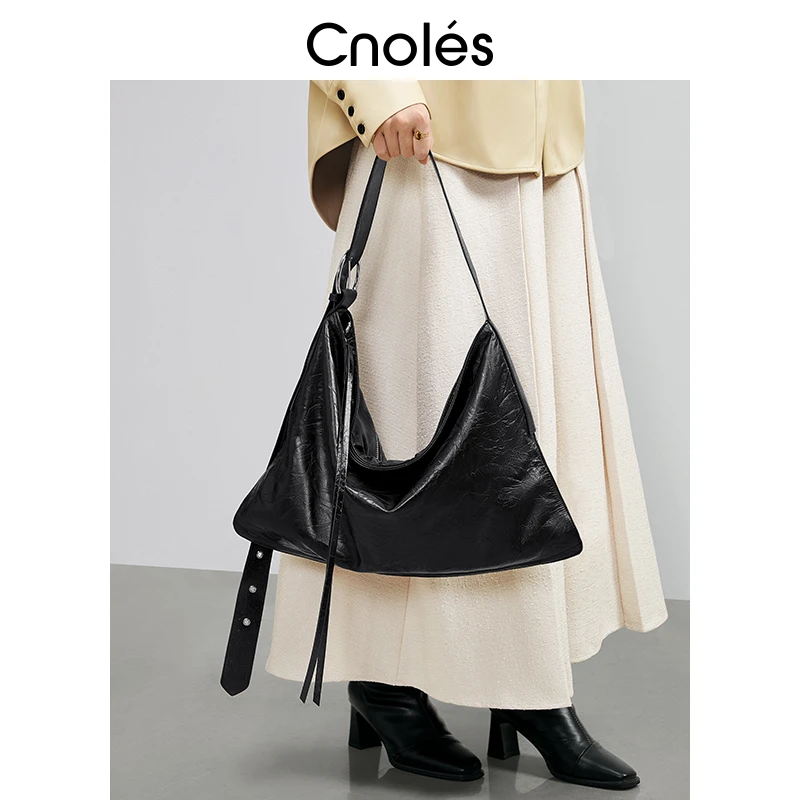 Cnoles蔻一包包女款爆款2024新款时尚浮雕褶皱粽子包单肩斜挎包