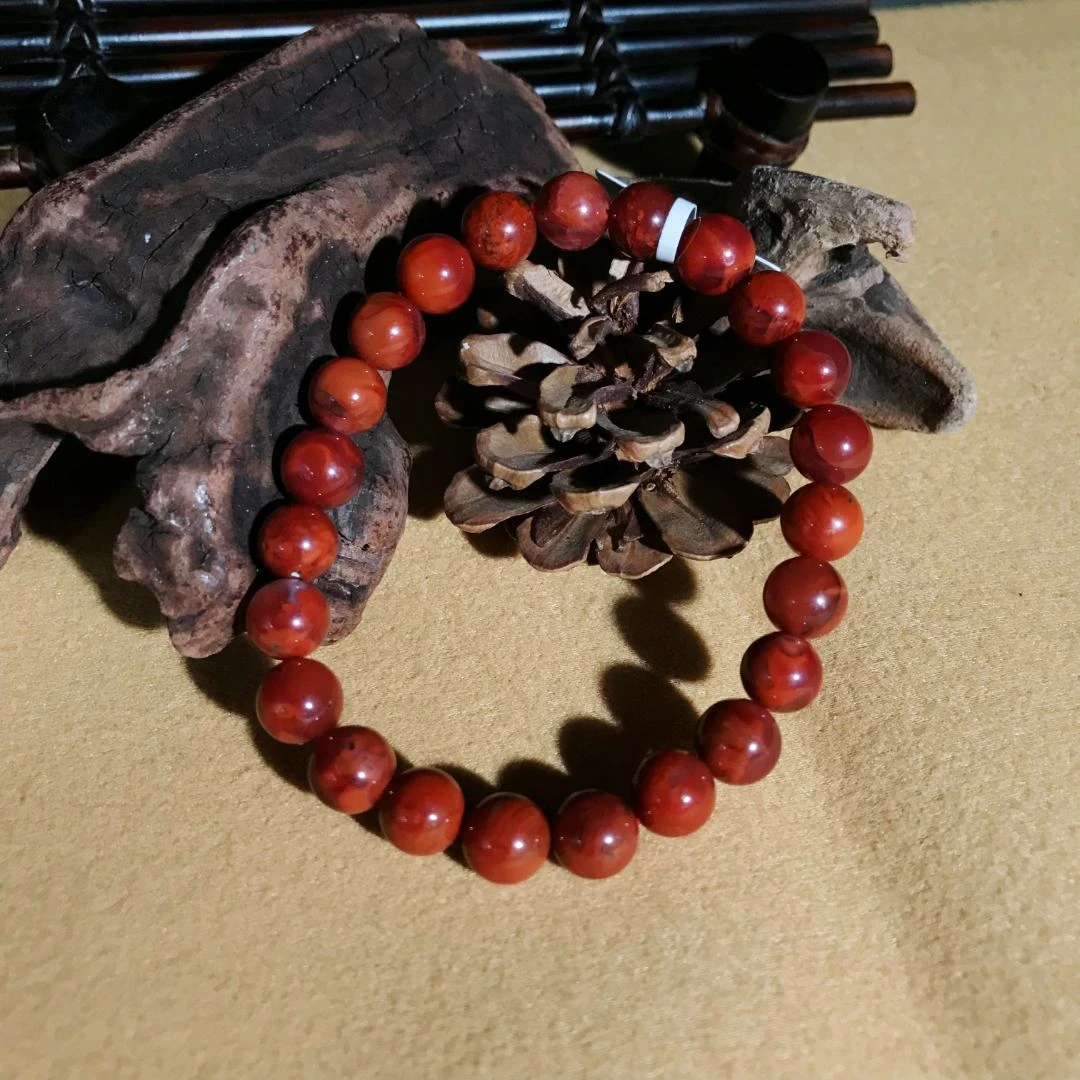 【鼎利源】南红瓦西高光亮光火焰纹百搭单圈手串8mm