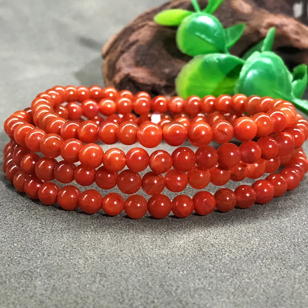 【领源】南红瓦西精致多圈4mm（一条）