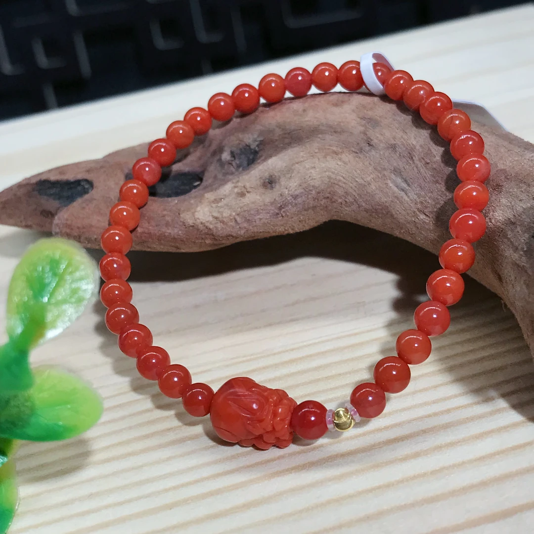 【鼎利源】18k南红保山气质高品貔貅单圈手串4mm