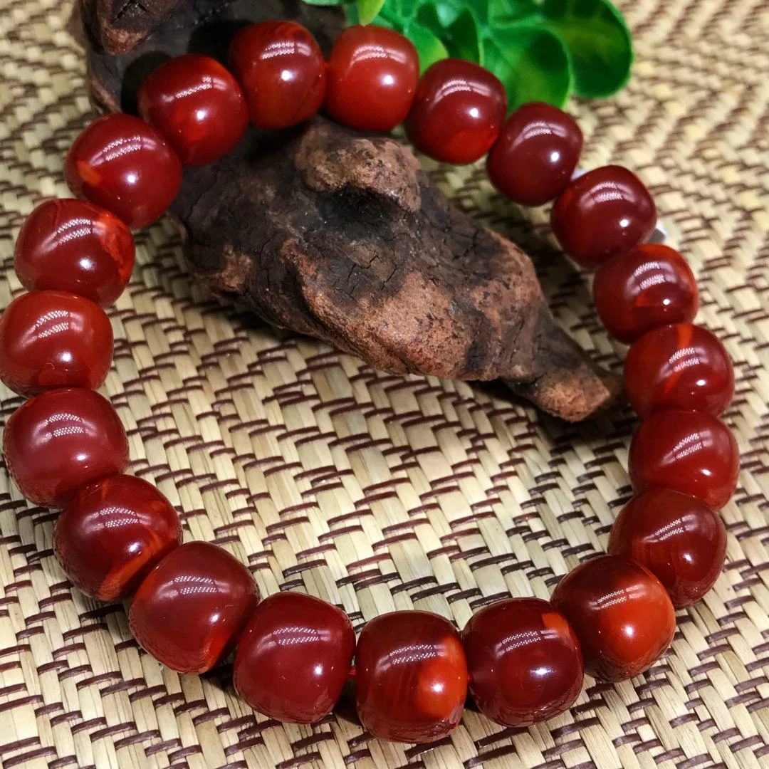 【领源】南红瓦西高品牛血红精美老型单圈手串11mm（一条）
