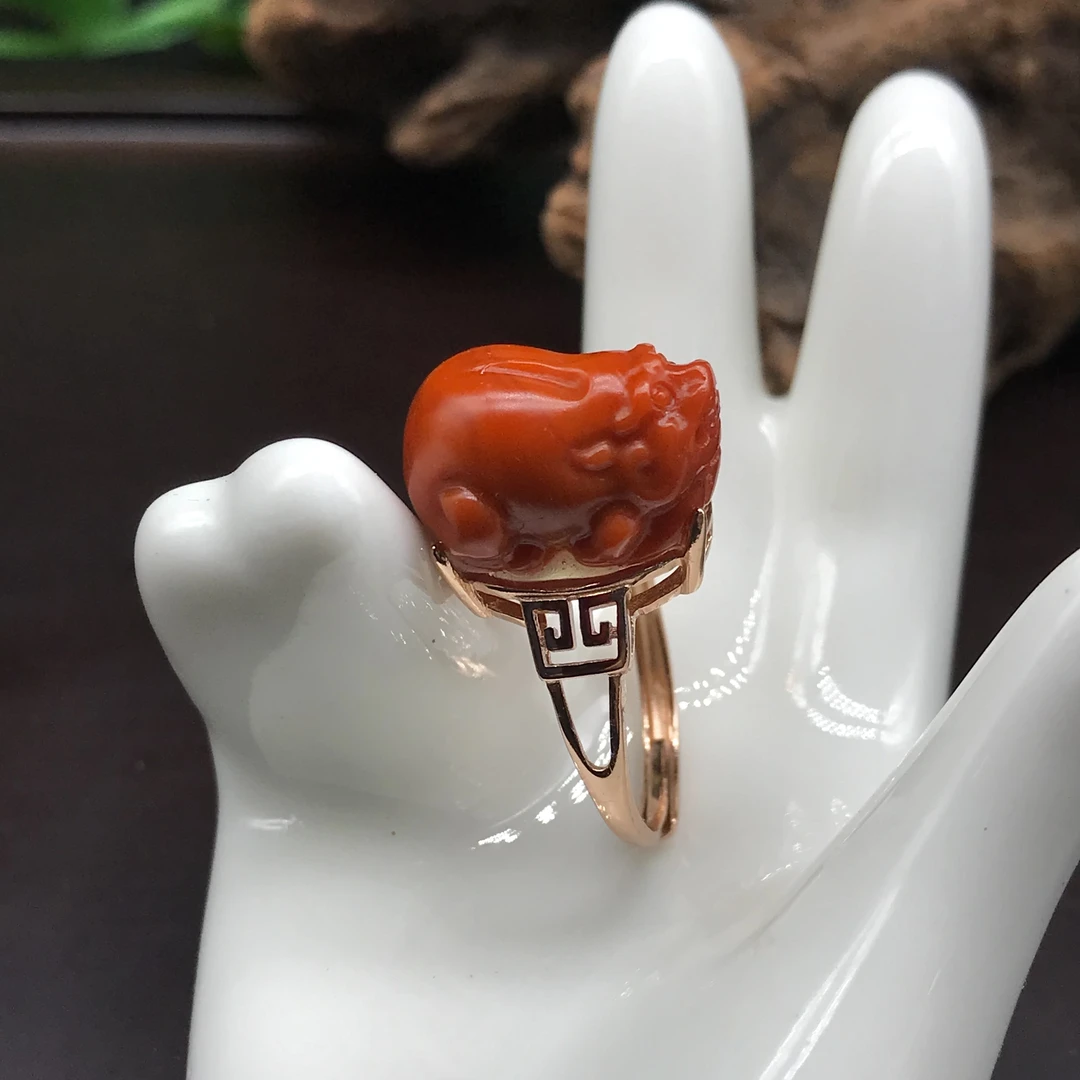 【鼎利源】南红百搭貔貅戒指-（一个）0656