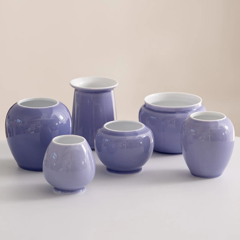 新中式紫色陶瓷装饰绿植铜钱草花瓶水培客厅插花摆件小花器