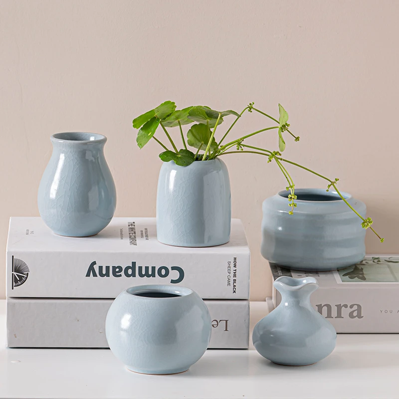 中式复古汝窑陶瓷小花瓶创意水培绿植鲜花摆件家居客厅餐桌装饰品