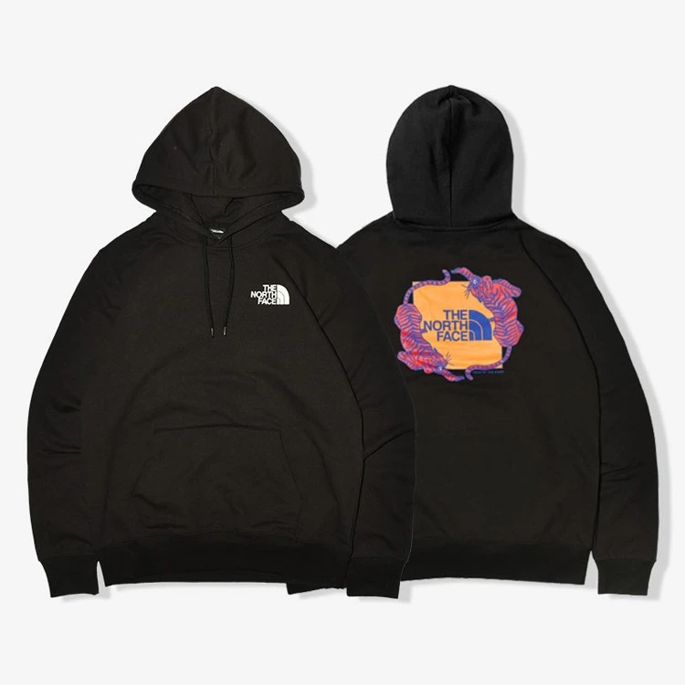 TheNorthFace 美版北面 老虎logo黑色宽松休闲连帽男女卫衣