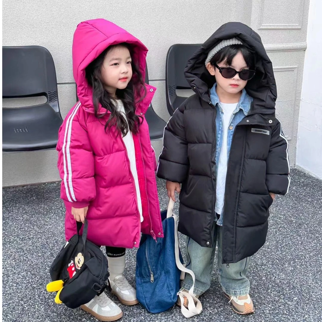 热班【现货】儿童棉服中长款过膝男女中大童连帽加厚洋气外套男孩