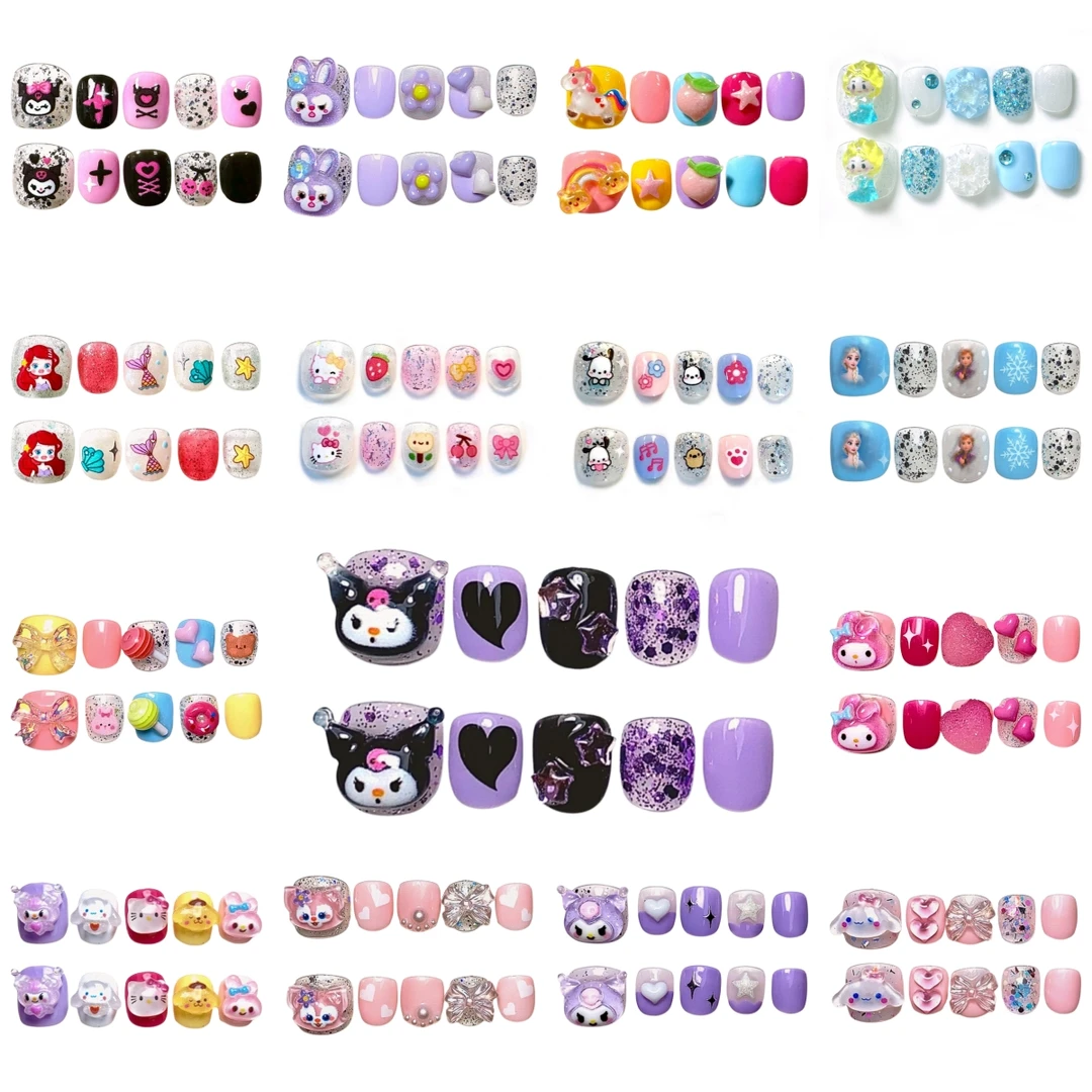 六十款小朋友彩色穿戴甲手工美甲卡通短款纯手工可爱小孩生日礼物