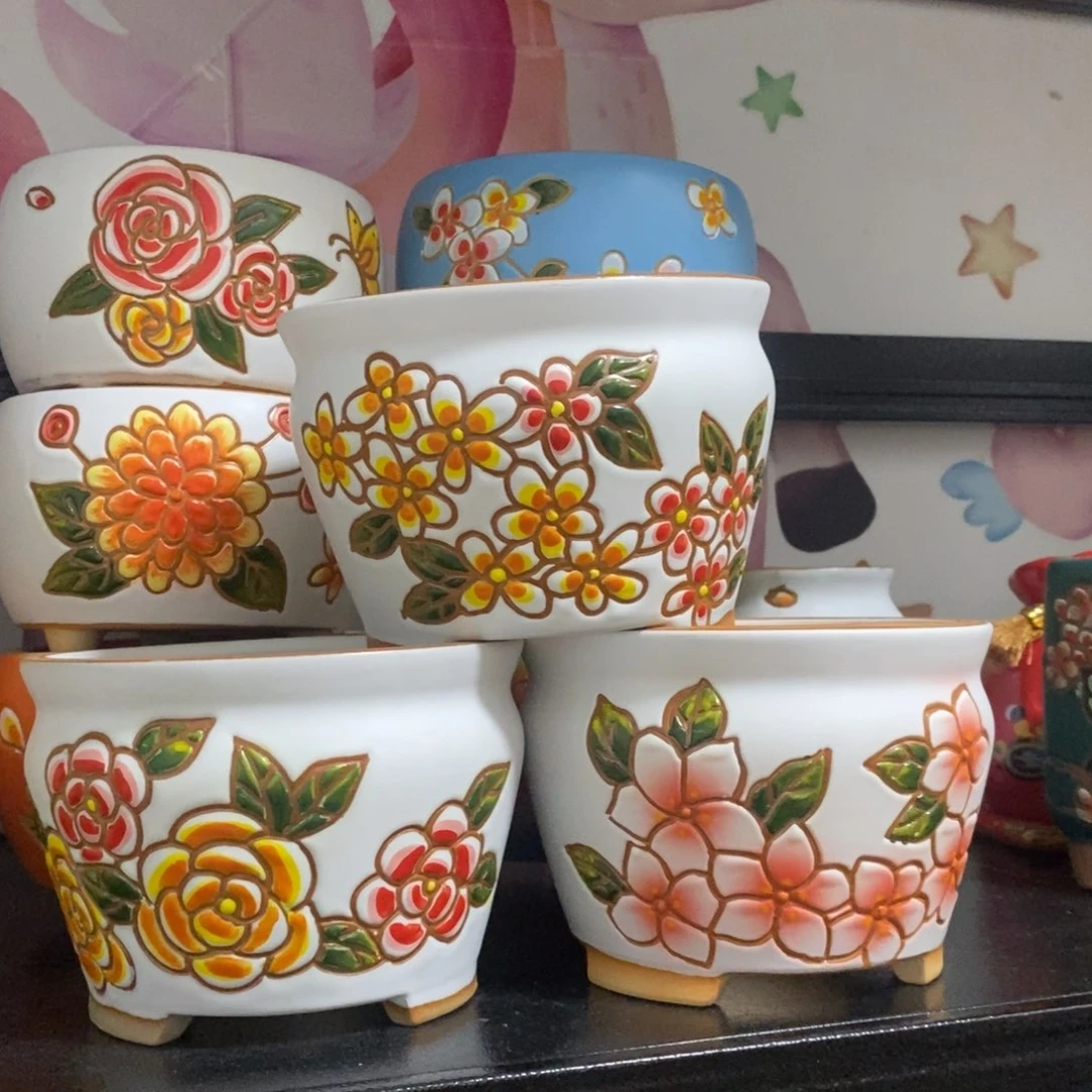 红陶20CM以下韩式手绘多肉花盆
