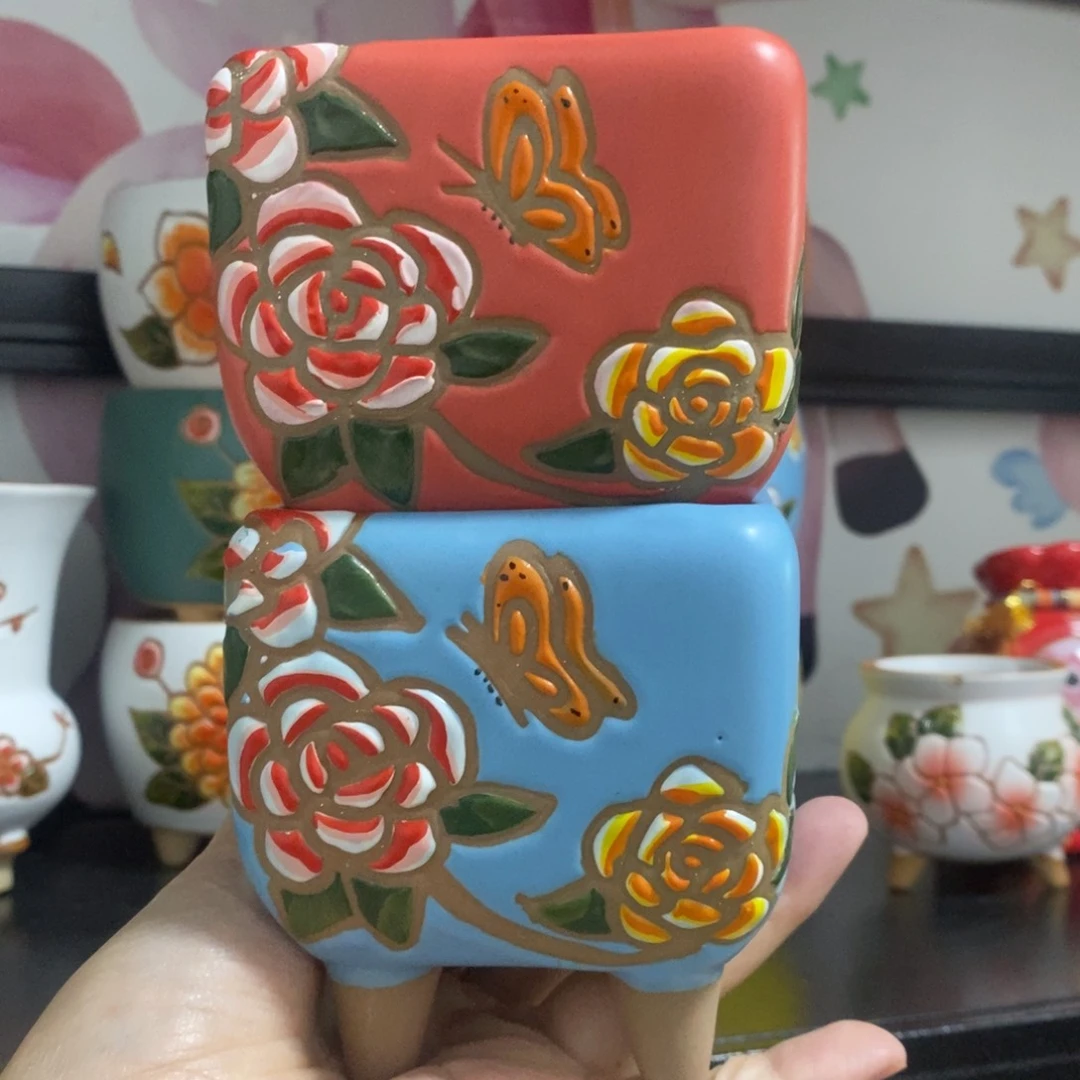 红陶20CM以下韩式手绘多肉花盆