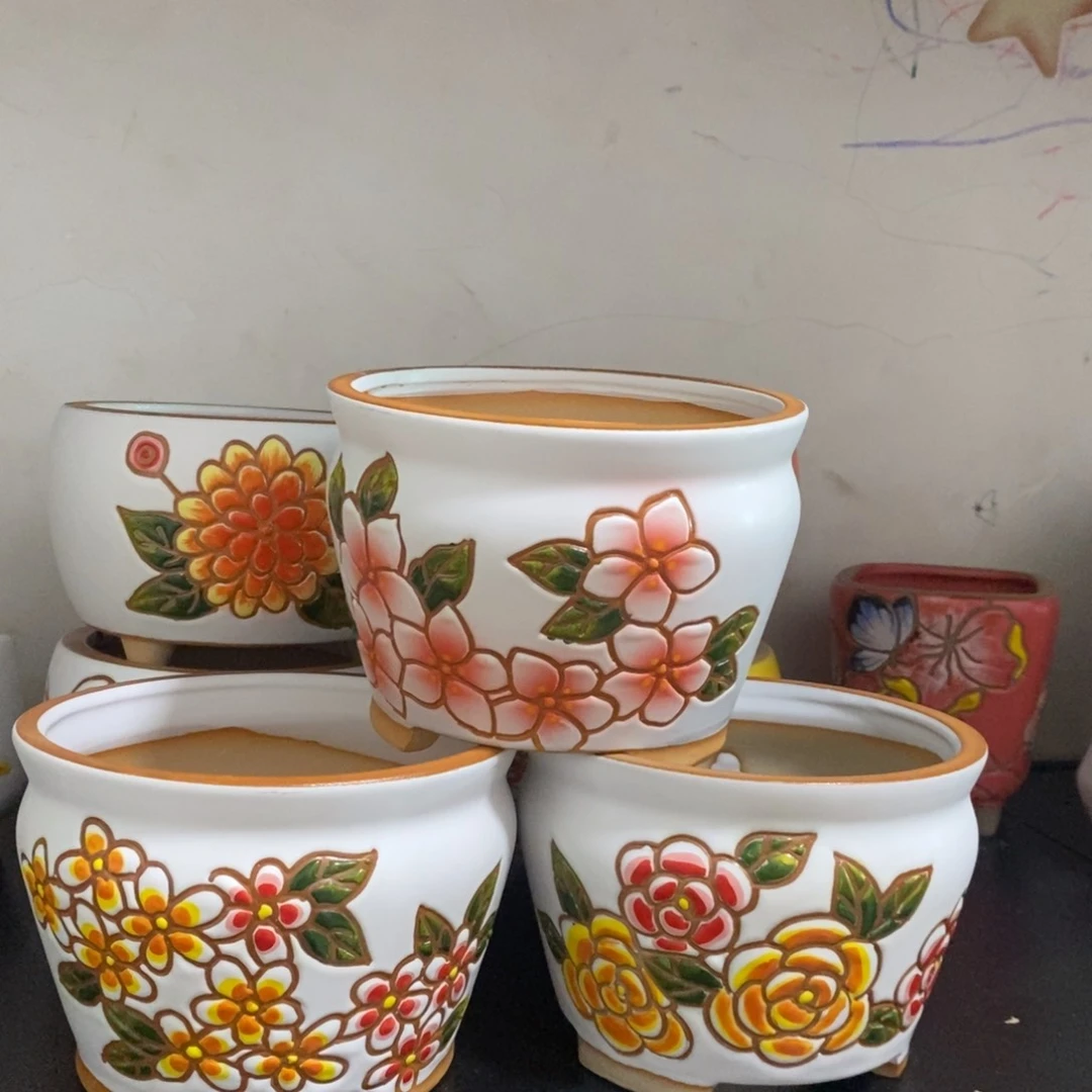 红陶20CM以下韩式手绘多肉花盆