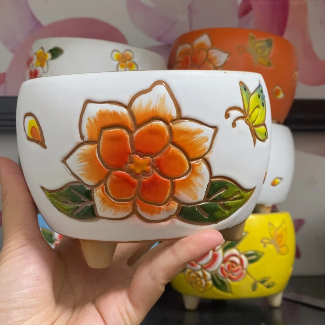 红陶20CM以下韩式手绘多肉花盆