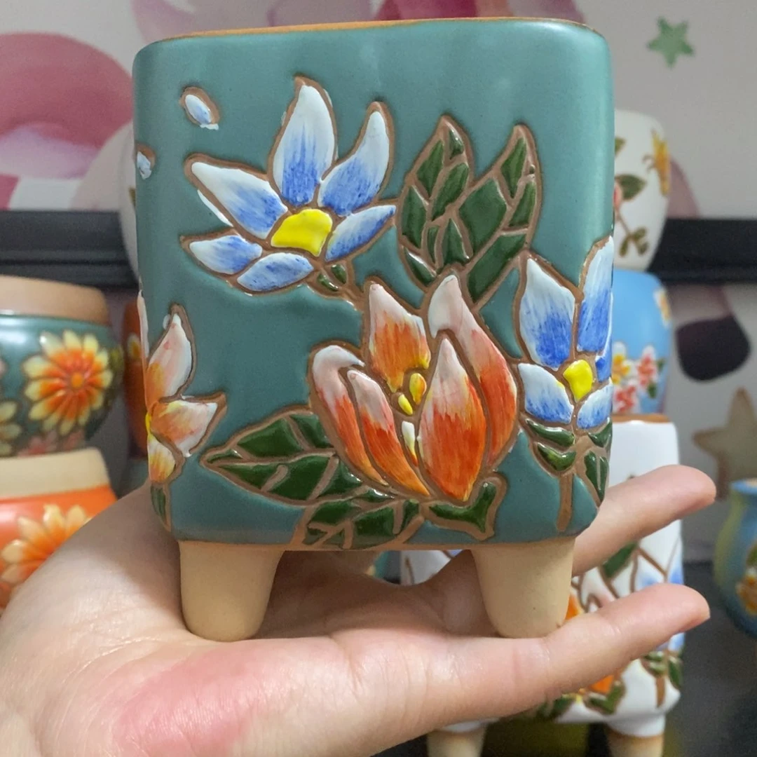红陶20CM以下韩式手绘多肉花盆