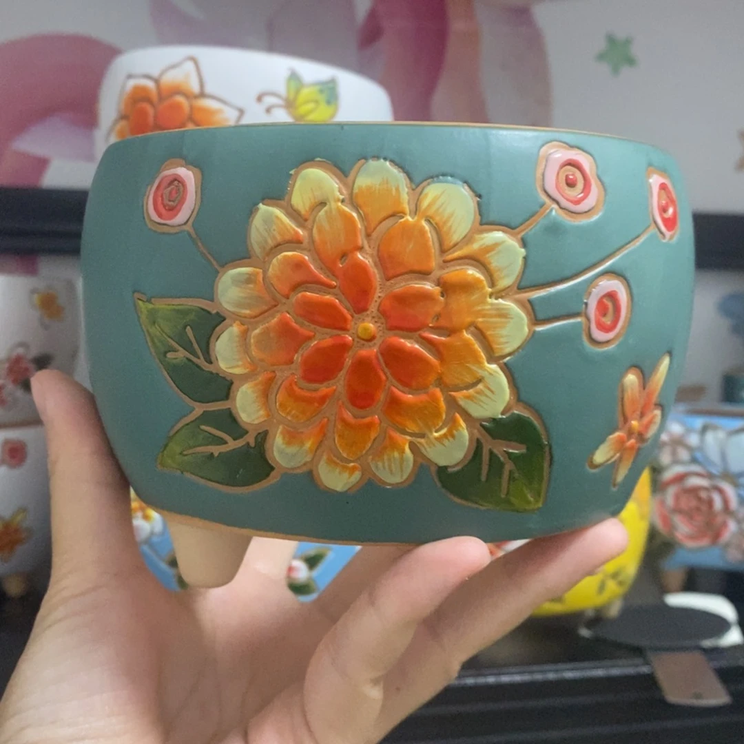 红陶20CM以下韩式手绘多肉花盆