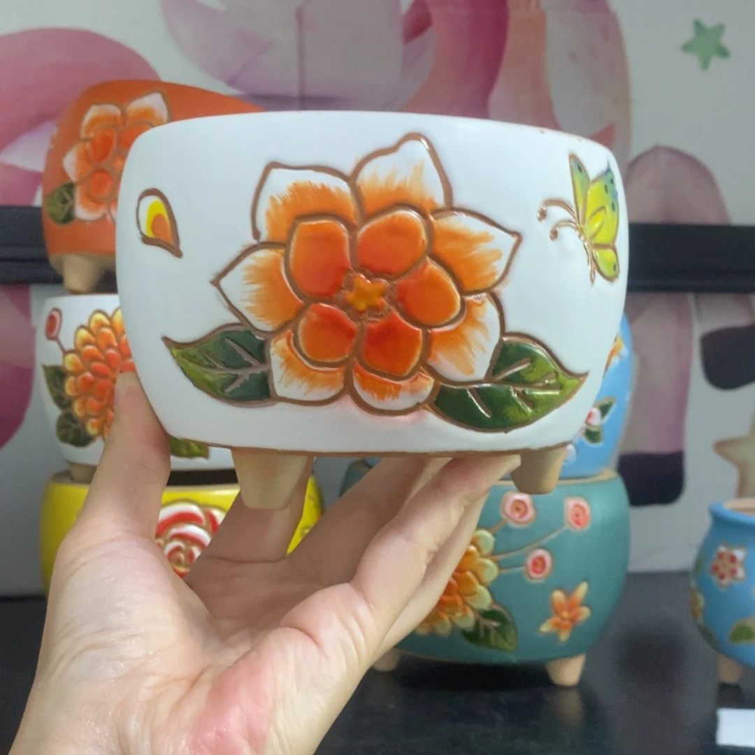 红陶20CM以下韩式手绘多肉花盆