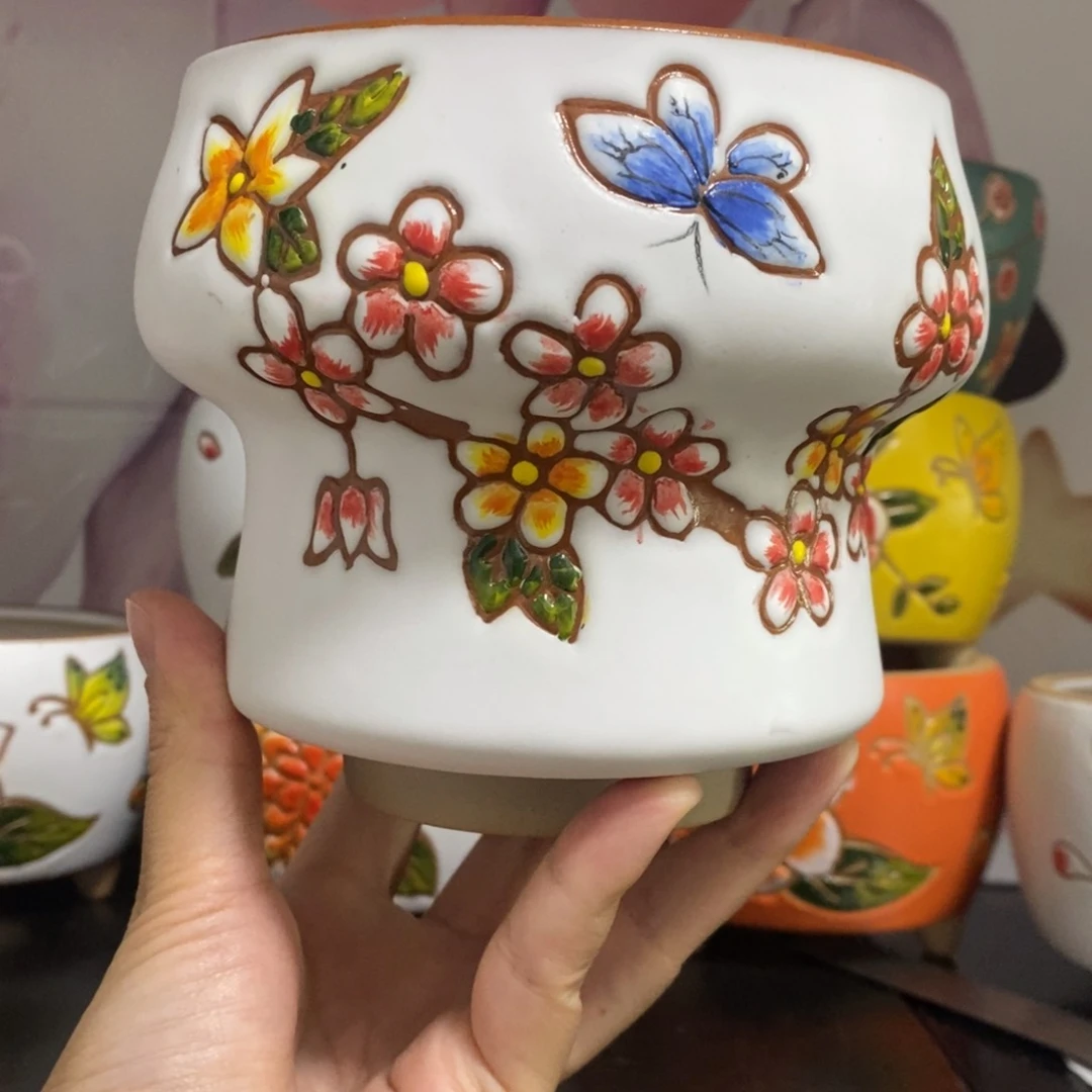 红陶20CM以下韩式手绘多肉花盆