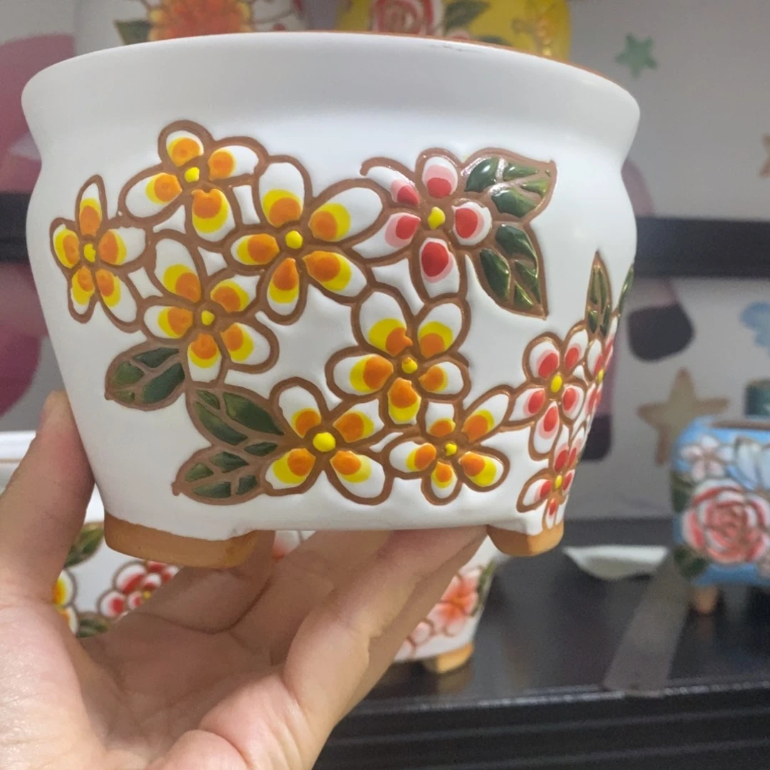 红陶20CM以下韩式手绘多肉花盆