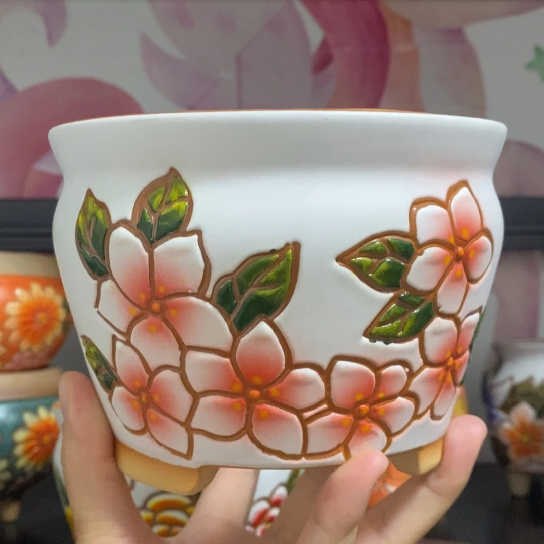 红陶20CM以下韩式手绘多肉花盆