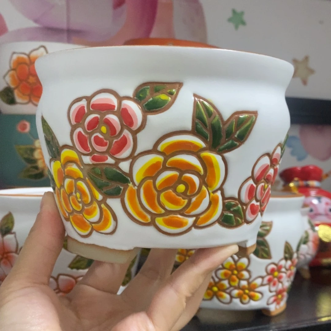 红陶20CM以下韩式手绘多肉花盆
