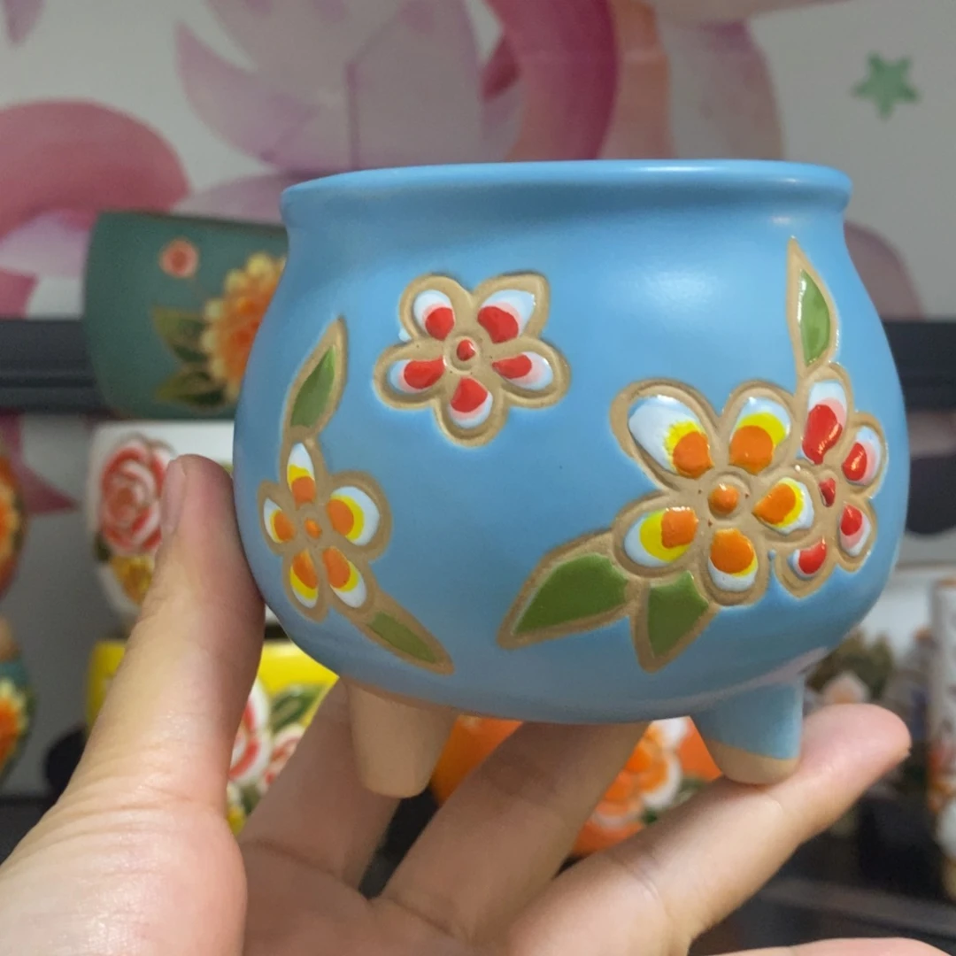 红陶20CM以下韩式手绘多肉花盆