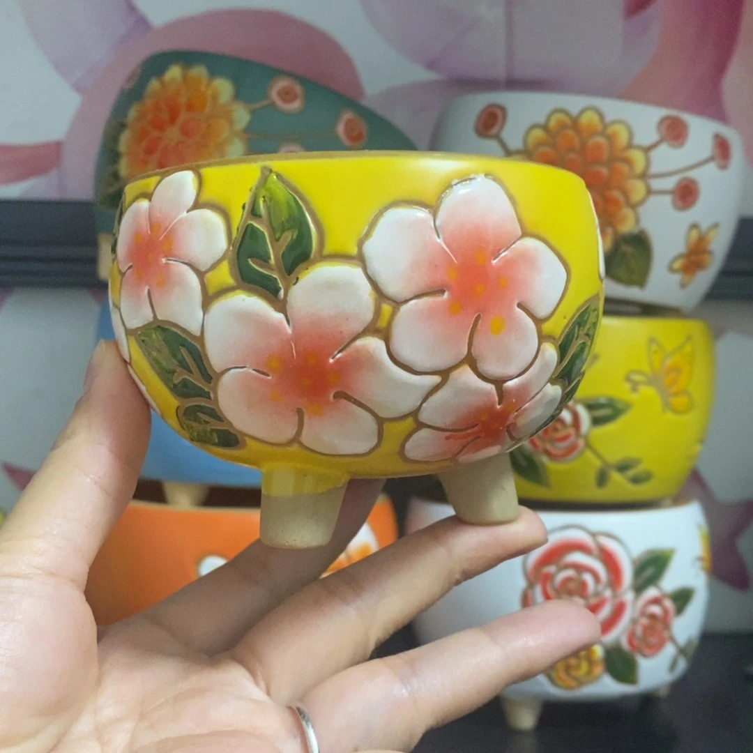 红陶20CM以下韩式手绘多肉花盆