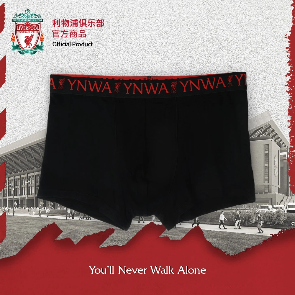 【官方正版】利物浦俱乐部 | 经典男士口号黑中腰平角内裤足球球迷