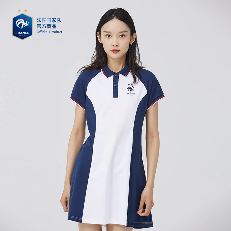 【官方正版】法国国家队 | 蓝白拼接队徽polo裙女士运动欧洲杯球迷