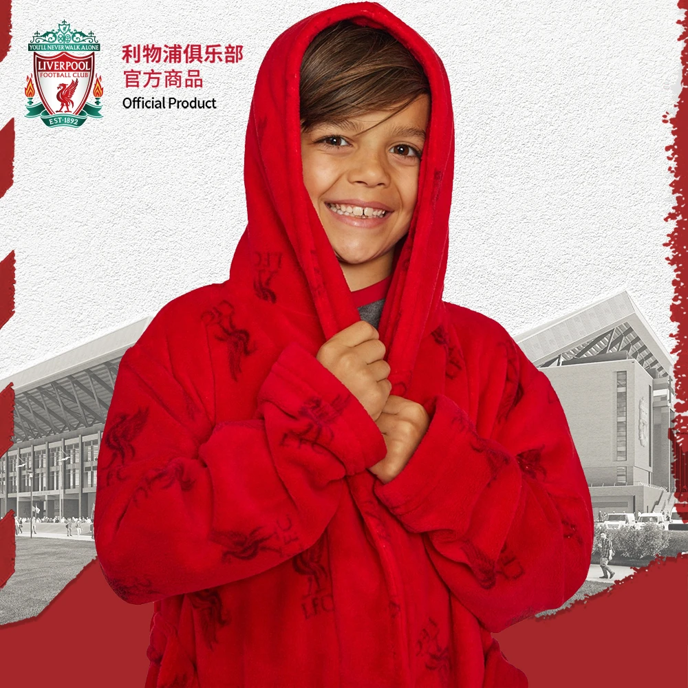 【官网同款】利物浦俱乐部官方商品 | 红色连帽浴袍柔软珊瑚绒童