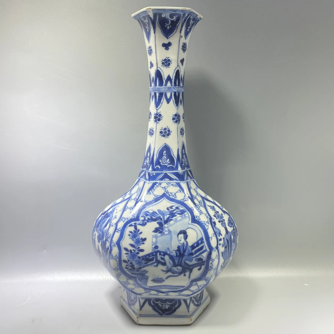 瓷器*古董/清康熙人物风景纹赏瓶