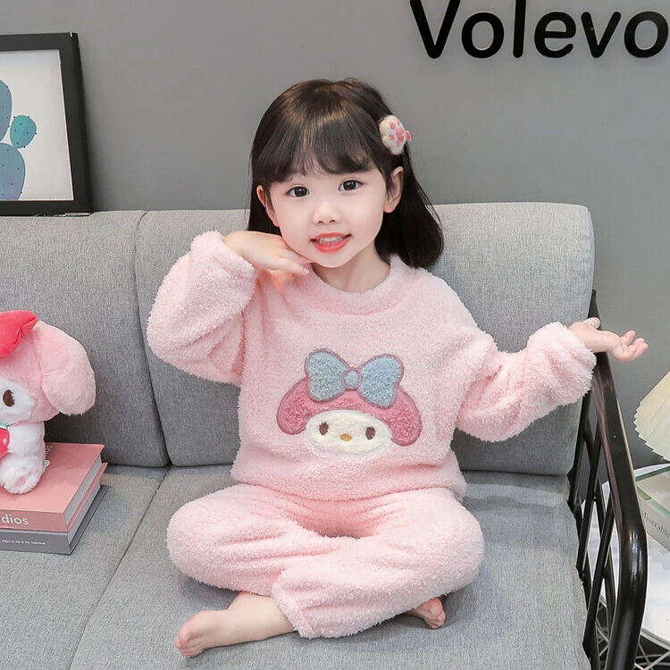 女童法兰绒睡衣女孩秋冬季宝宝保暖加绒加厚儿童珊瑚绒家居服套装