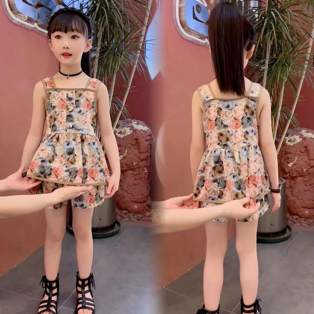 女童夏装套装2025新款儿童韩版洋气夏季薄款中大童时髦碎花两件套