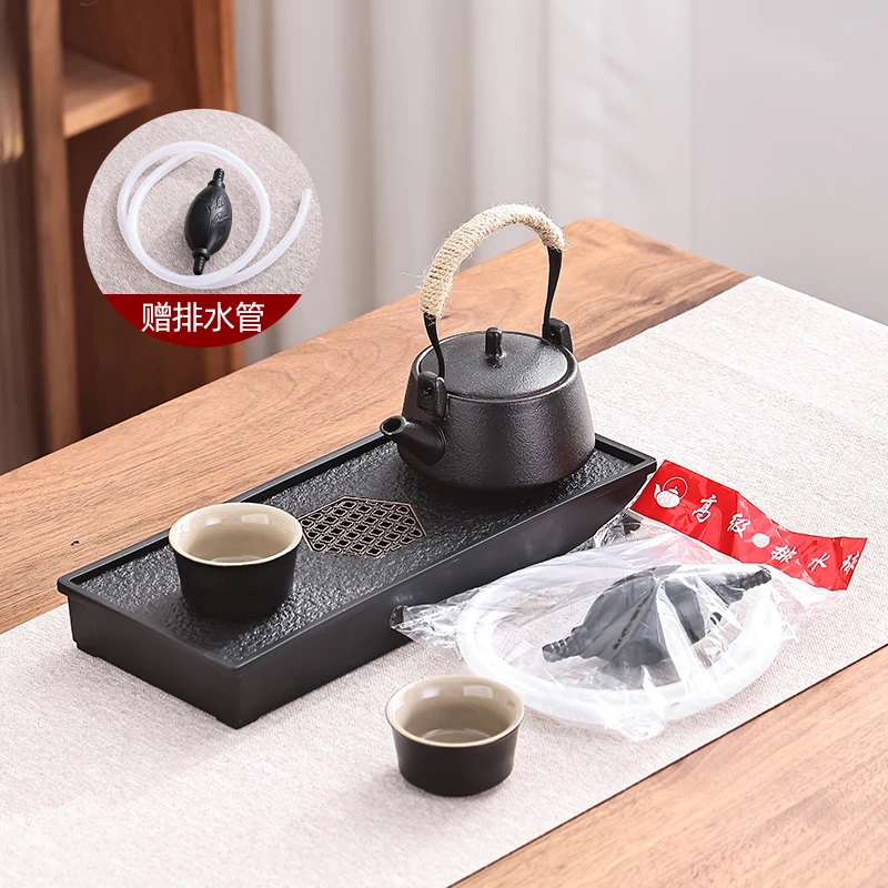 提梁壶一壶二杯+茶盘仿乌金石简约小型干泡盘家用排储两用轻奢