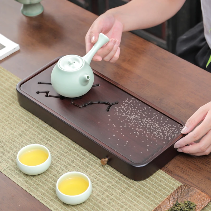 茶盘竹制繁星简约家用茶台轻奢高端竹制长方形排蓄两用干泡盘茶盘