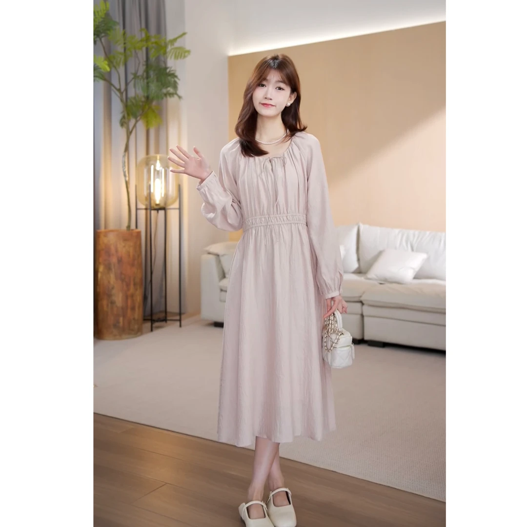 【佳伦现货】秋季新款法式长裙气质长袖收腰显瘦连衣裙-5003