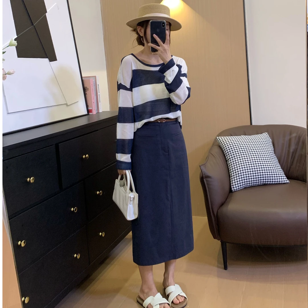【佳伦现货】夏季新款高腰复古减龄气质百搭休闲半身裙-YJ1231