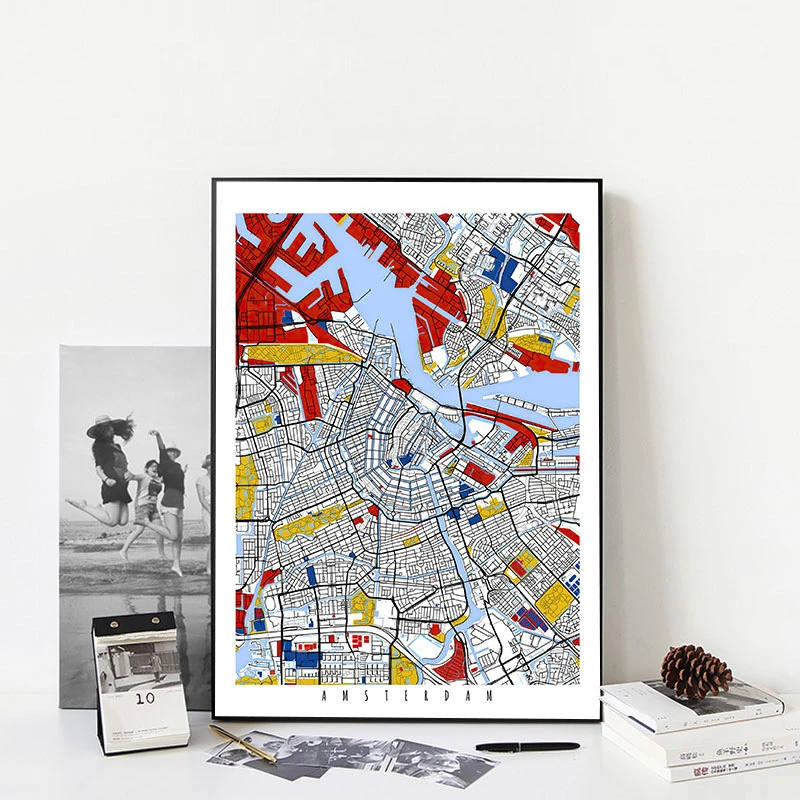 城市地图挂画彩色线条北欧客厅沙发背景墙装饰画玄关创意艺术壁画