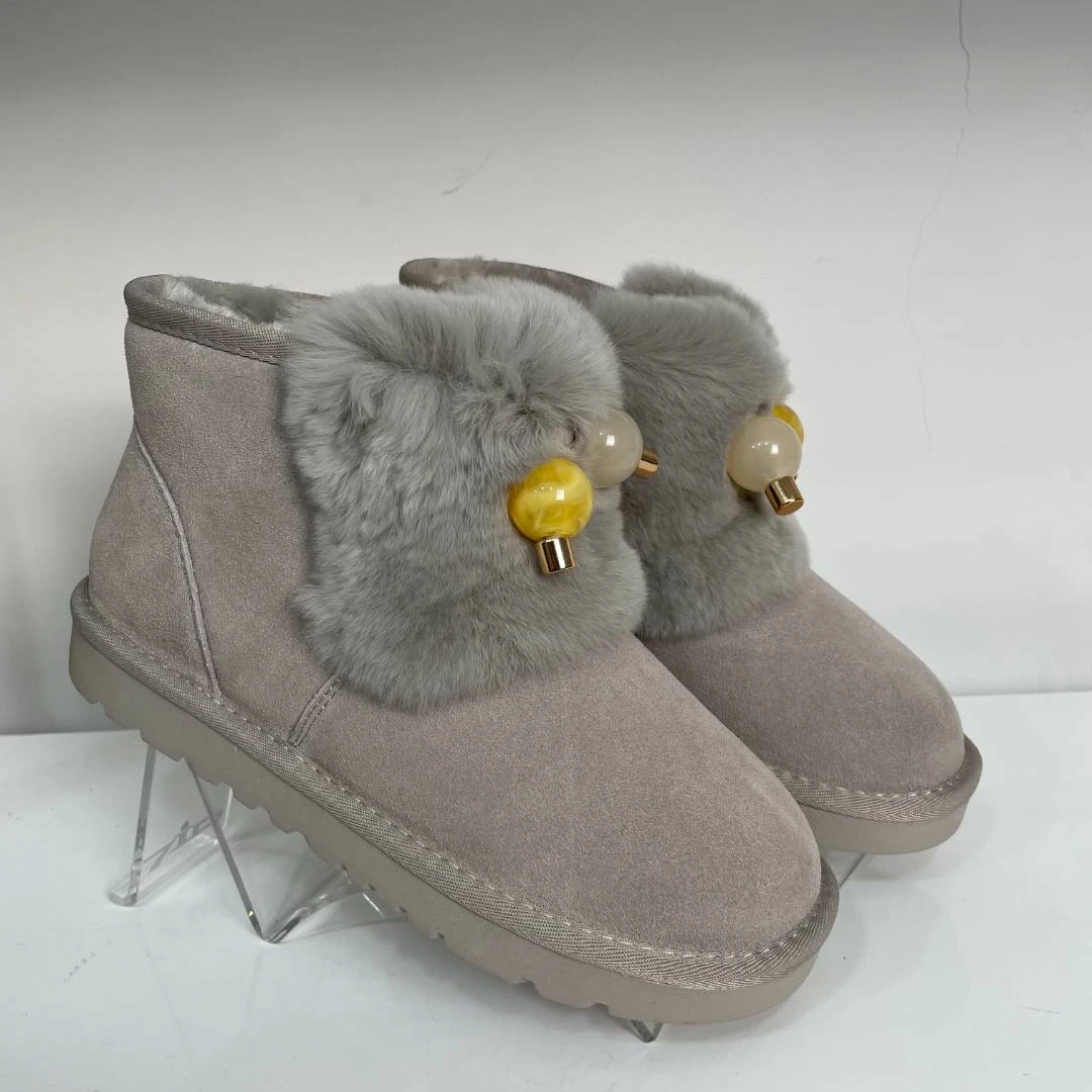 【加绒】金猴时尚女靴头层牛皮高帮保暖厚底百搭雪地靴S480390C