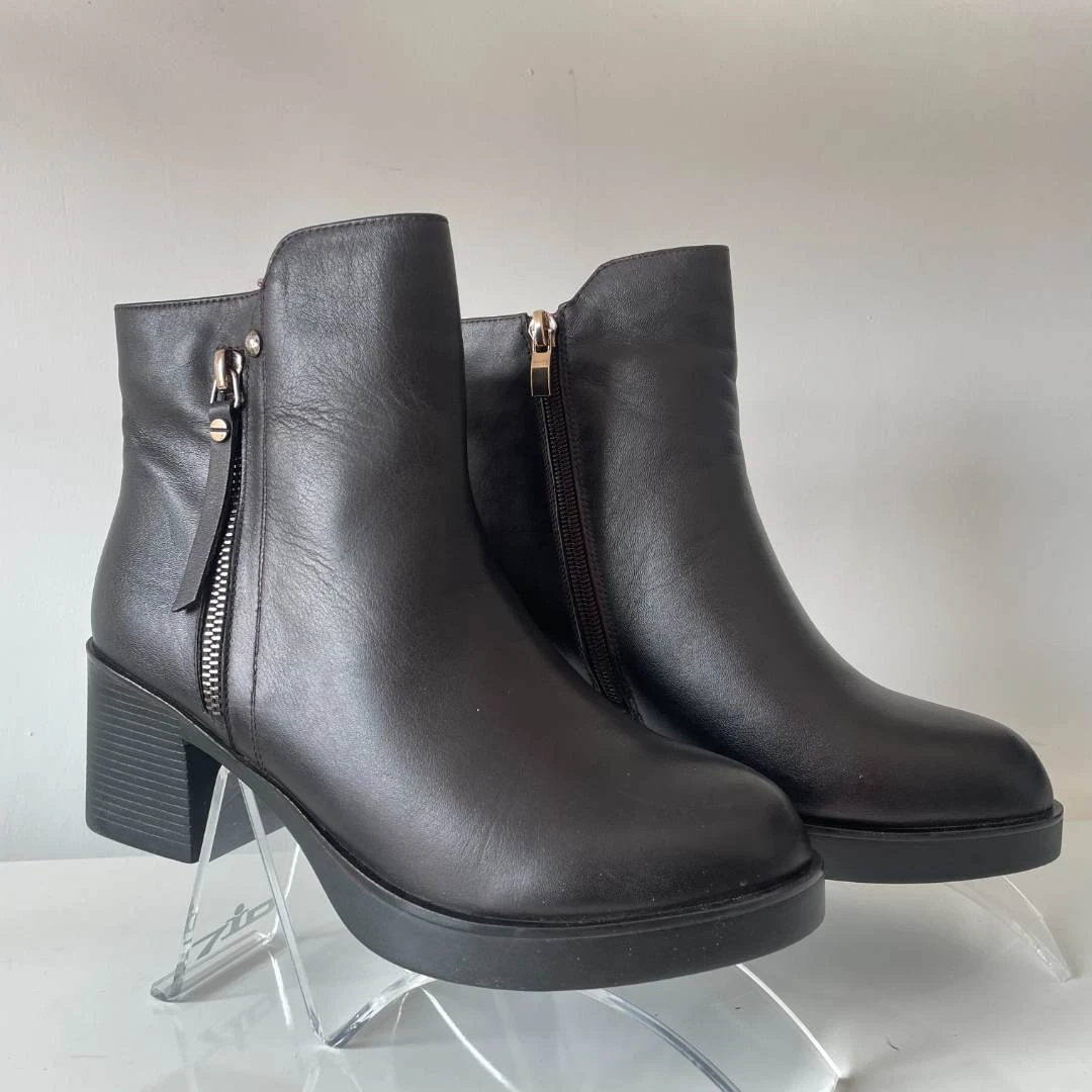 【加绒】女金猴皮鞋侧拉链头层牛皮洋气方跟套脚女棉鞋靴子SM48050C