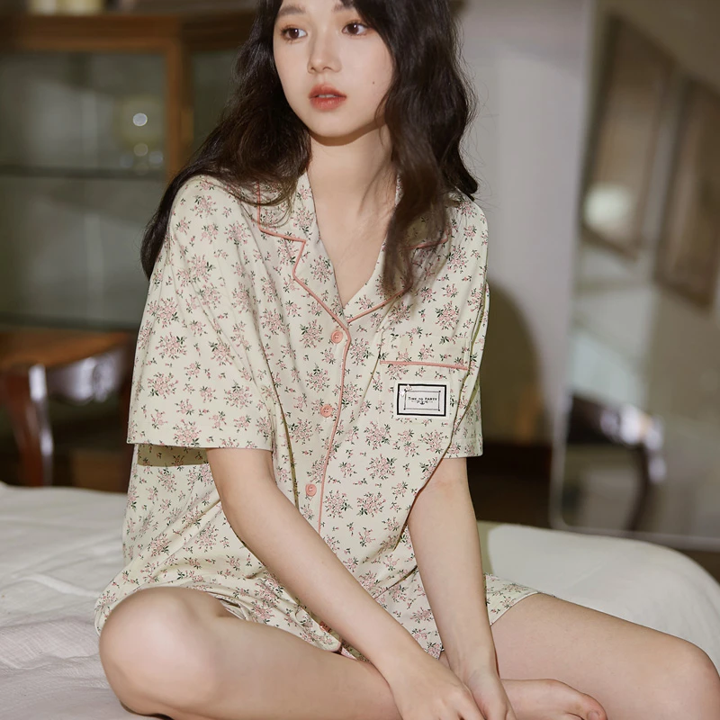 思莉太太【桃枝怯】夏季女士睡衣高颜值可外穿碎花甜美韩版家居服
