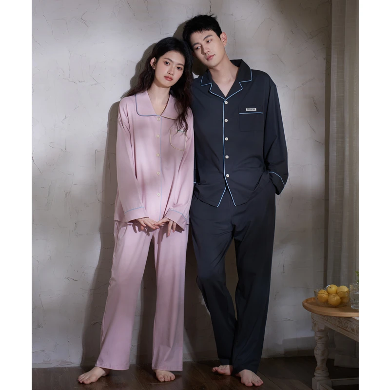 思莉太太【恋爱日记】情侣睡衣女纯棉长袖韩系撞色男秋季网红风套装