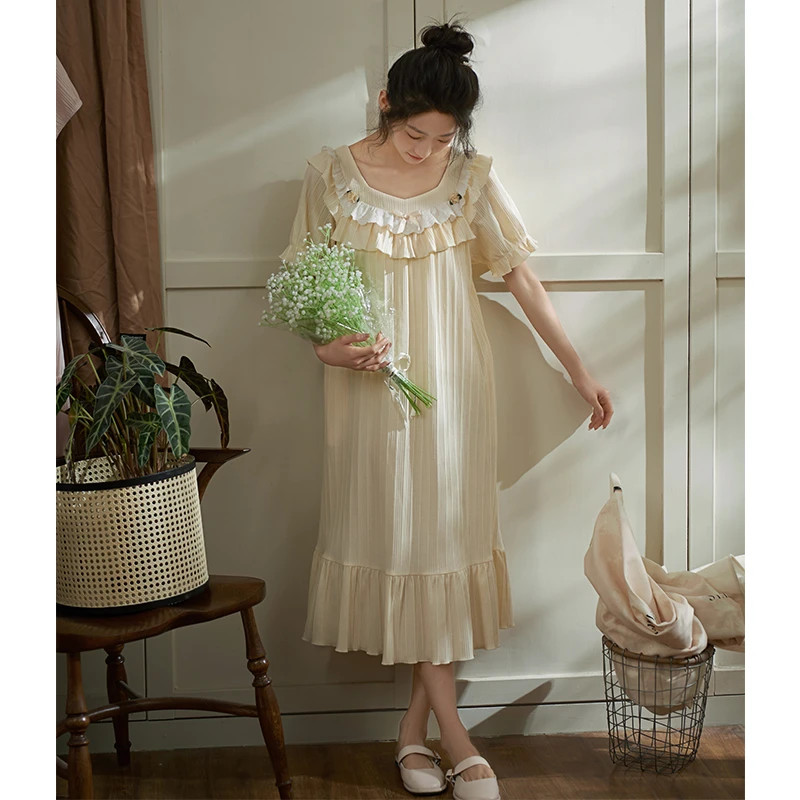 思莉太太【次日清晨】夏季睡裙女2024新款纯棉宽松孕妇防凸点睡衣裙