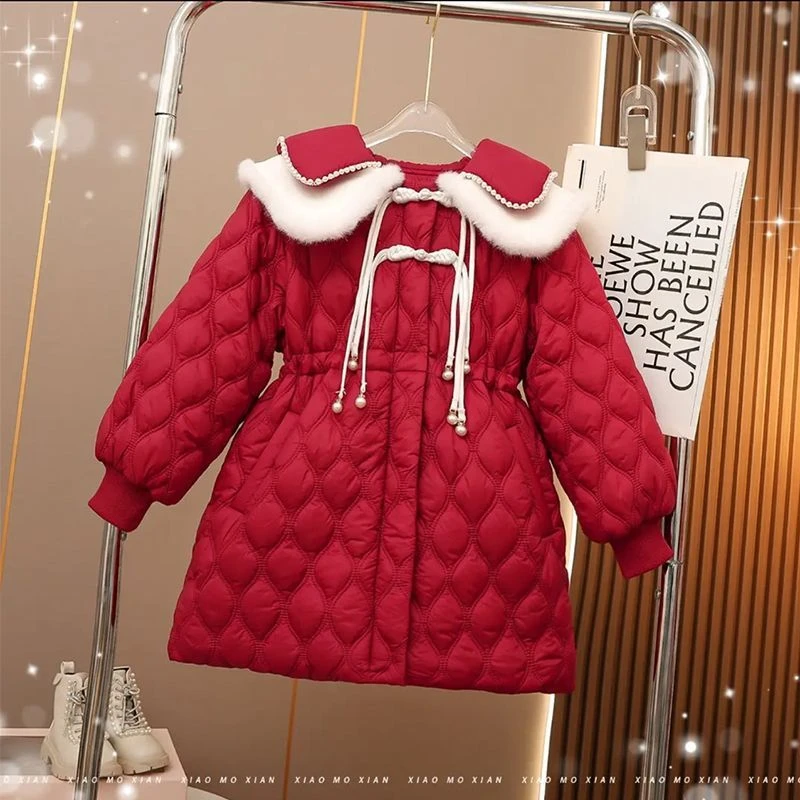 女童棉服2023新款加绒加厚公主棉袄洋气中大童网红休闲棉衣中长款