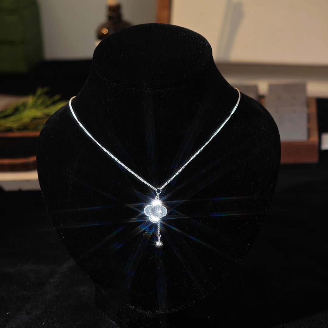 坠链均925银 手工气质时尚精致简约百搭四叶草碎冰冰项链 P166