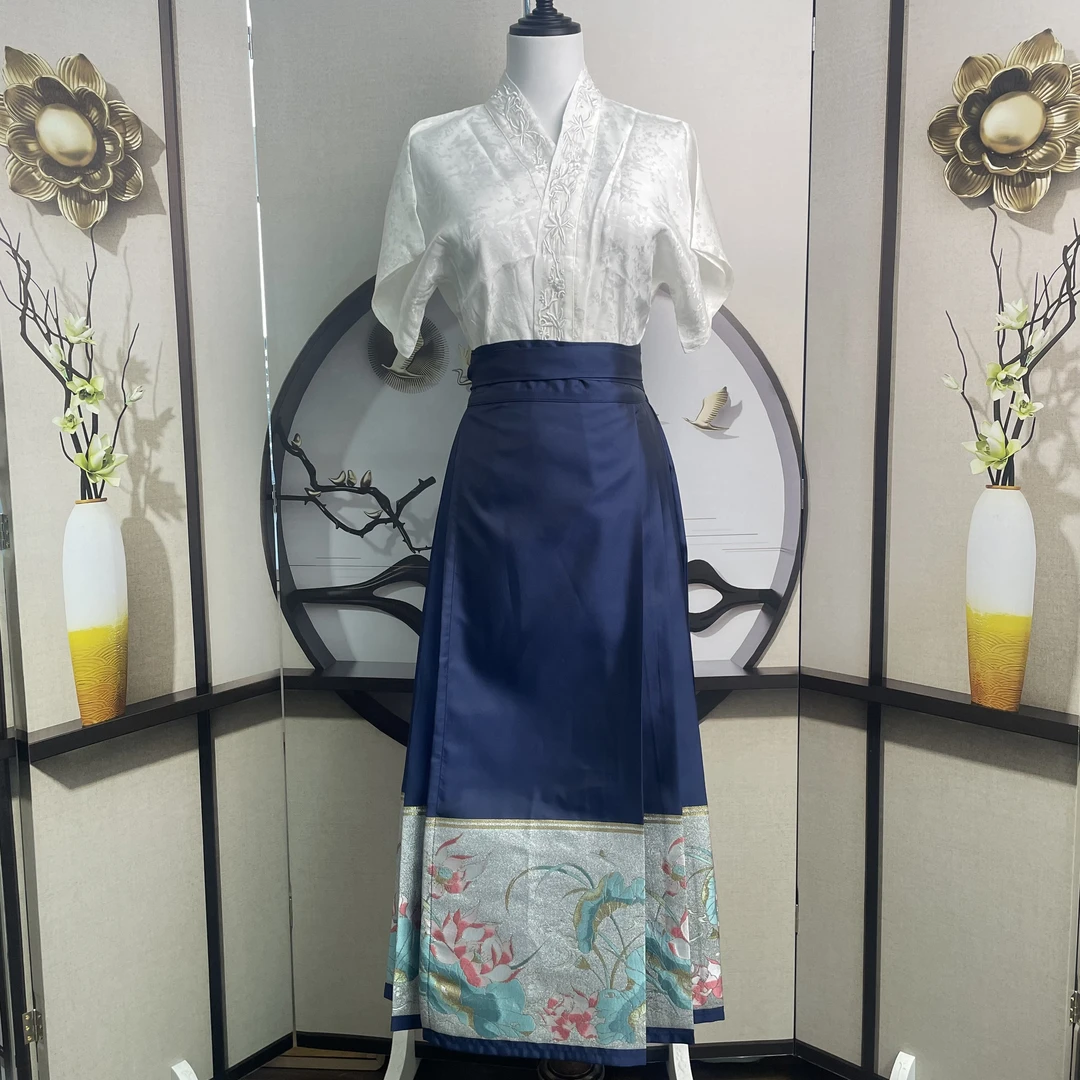 唐织韵【荷韵】原创重工织金妆花八分马面裙国风汉服小个子气质穿搭