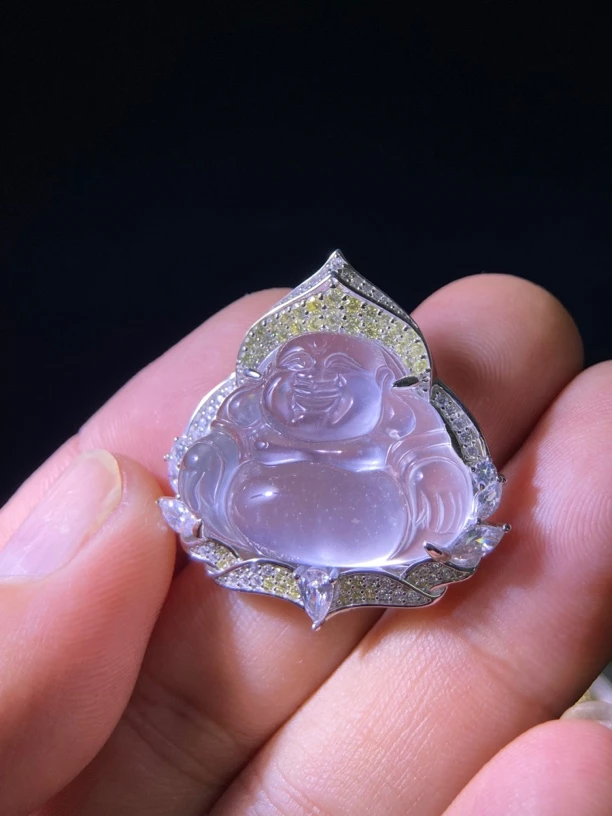 白冰俄料佛公925银镶吊坠质感做工用料厚重饱满佛公天然石英质玉